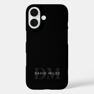 Moderner Name & Monogramm Grau & Schwarz iPhone 16 Hülle