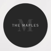 Moderner Name & Monogramm | Grau & Schwarz Etiketten (Design 1)