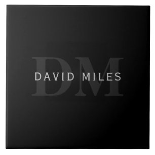 Moderner Name & Monogramm Grau & Schwarz Fliese