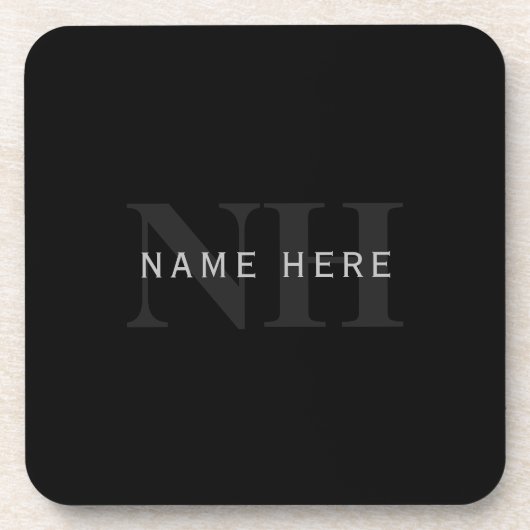 Moderner Name & Monogramm | Grau & Schwarz Getränkeuntersetzer (Vorderseite)