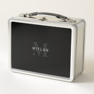 Moderner Name & Monogramm Grau & Schwarz Metall Brotdose