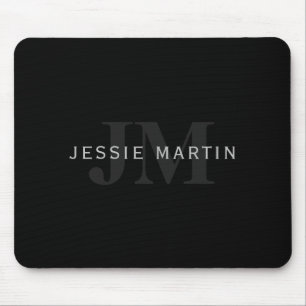 Moderner Name & Monogramm Grau & Schwarz Mousepad