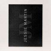 Moderner Name & Monogramm | Grau & Schwarz Puzzle (Vertikal)