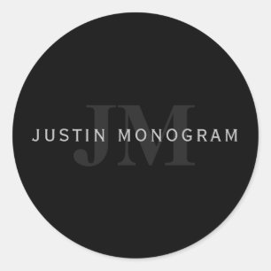 Moderner Name & Monogramm Grau & Schwarz Runder Aufkleber