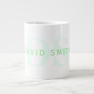 Moderner Name & Monogramm Grün & Weiß Jumbo-Tasse