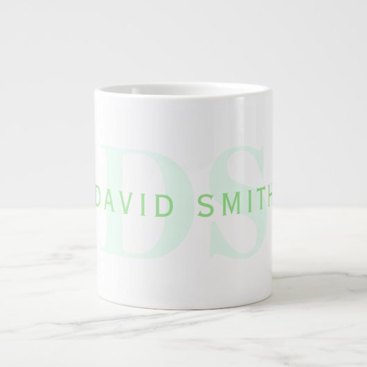 Moderner Name & Monogramm | Grün & Weiß Jumbo-Tasse (Vorderseite)
