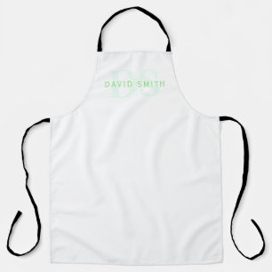 Moderner Name & Monogramm Grün & Weiß Schürze