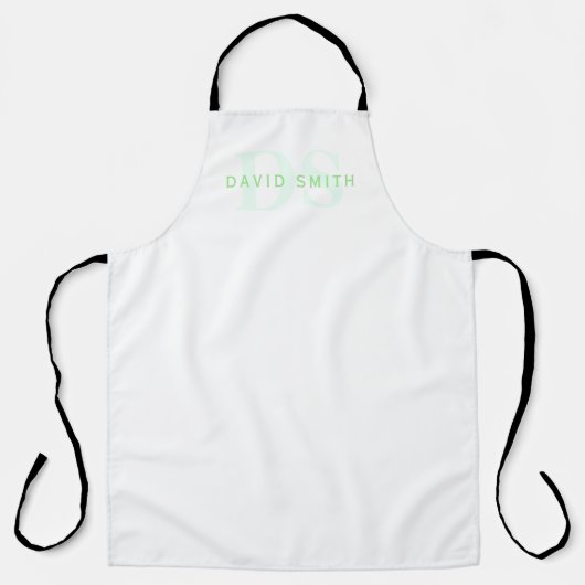 Moderner Name & Monogramm | Grün & Weiß Schürze (Vorderseite)