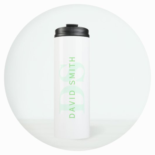 Moderner Name & Monogramm | Grün & Weiß Thermosbecher