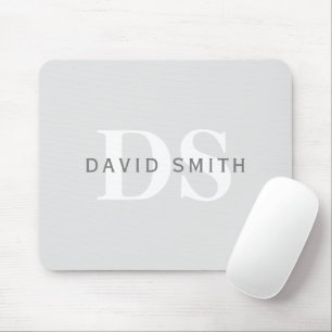 Moderner Name & Monogramm Hell- & Dunkelgrau Wei Mousepad
