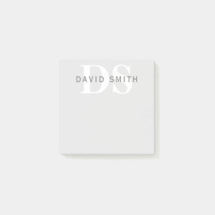 Moderner Name & Monogramm Hell- & Dunkelgrau Wei Post-it Klebezettel