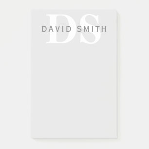 Moderner Name & Monogramm Hell- & Dunkelgrau Wei Post-it Klebezettel