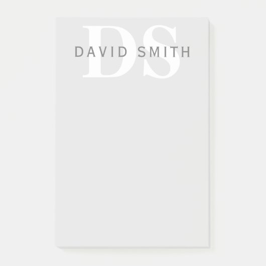 Moderner Name & Monogramm | Hell- & Dunkelgrau Wei Post-it Klebezettel (Vorderseite)