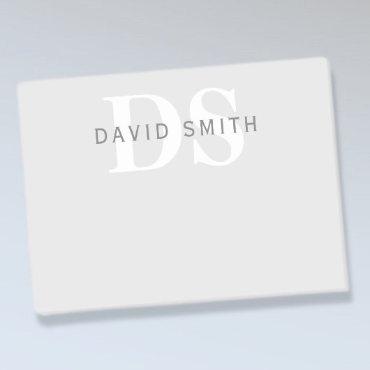 Moderner Name & Monogramm | Hell- & Dunkelgrau Wei Post-it Klebezettel