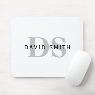 Moderner Name & Monogramm Weiß Schwarz & Grau Mousepad