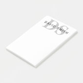 Moderner Name & Monogramm | Weiß Schwarz & Grau Post-it Klebezettel (angewinkelt)