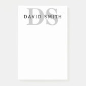 Moderner Name & Monogramm | Weiß Schwarz & Grau Post-it Klebezettel (Vorderseite)