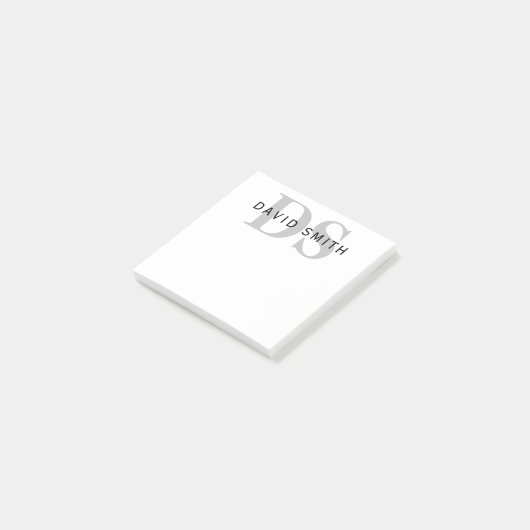 Moderner Name & Monogramm | Weiß Schwarz & Grau Post-it Klebezettel (angewinkelt)