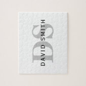 Moderner Name & Monogramm | Weiß Schwarz & Grau Puzzle (Vertikal)
