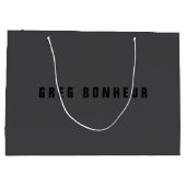 Moderner Name oder andere Textvorlage | Dunkelgrau Große Geschenktüte (Rückseite)