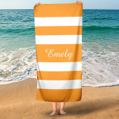 Moderner Name Orange Gestreifter Pool Strandtuch