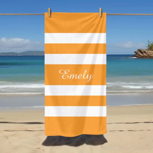 Moderner Name Orange Gestreifter Pool Strandtuch
