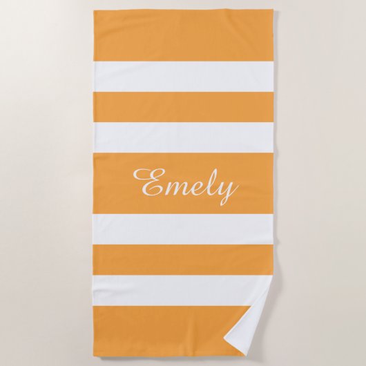 Moderner Name Orange Strip Pool Strandtuch (Vorderseite)