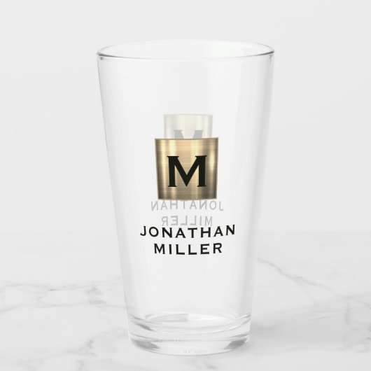 Moderner Name Pinselmetall Monogram Beer Glas (Rückseite)
