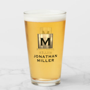 Moderner Name Pinselmetall Monogram Beer Glas