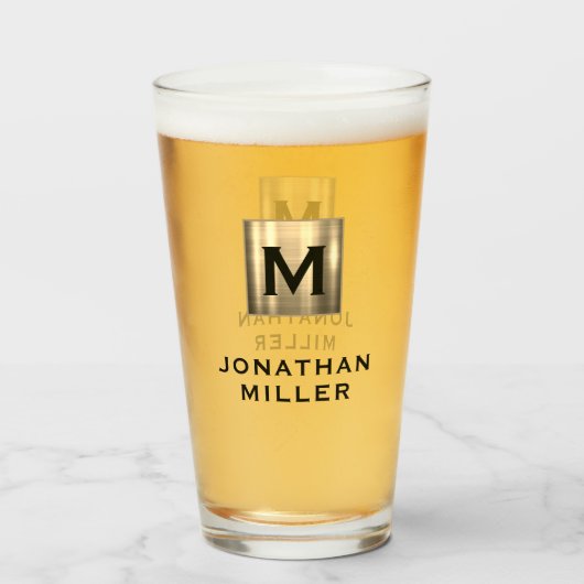 Moderner Name Pinselmetall Monogram Beer Glas (Vorne (Gefüllt))
