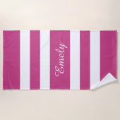 Moderner Name rosa gestreifter Pool Strandtuch (Vorderseite)