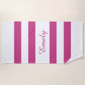 Moderner Name rosa gestreifter Pool Strandtuch (Vorderseite)