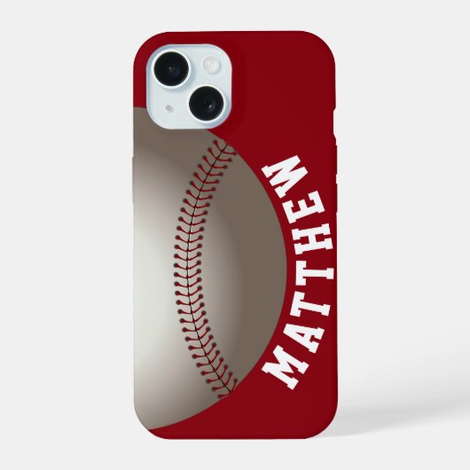 Moderner Name Roter Baseball iPhone 15 Hülle (Rückseite)