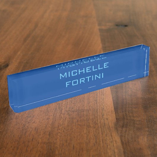 Moderner Name Schlicht Sky & Deep Blue Namensplakette (Seite)