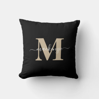Moderner Name Schwarz und Gold elegante Monogrammb Kissen