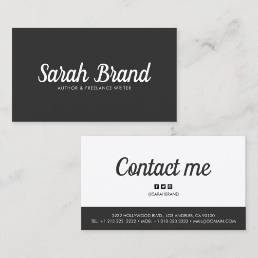 Moderner Name Schwarz/Weiß Visitenkarte (Vorne/Hinten)