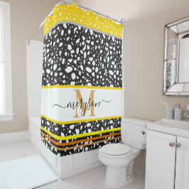 Moderner Name und Mit Monogramm Schwarz-weißes Gol Duschvorhang