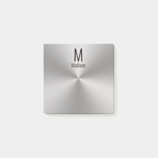 Moderner Name und Monogramm auf gebürstetem Metall Post-it Klebezettel (Vorderseite)