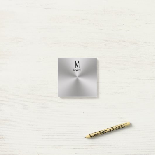 Moderner Name und Monogramm auf gebürstetem Metall Post-it Klebezettel (Auf Schreibtisch)