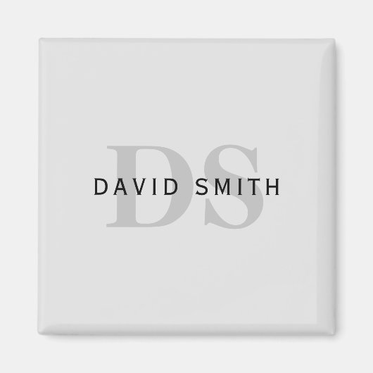 Moderner Name und Monogramm | Bearbeitbar grau und Magnet (Vorne)