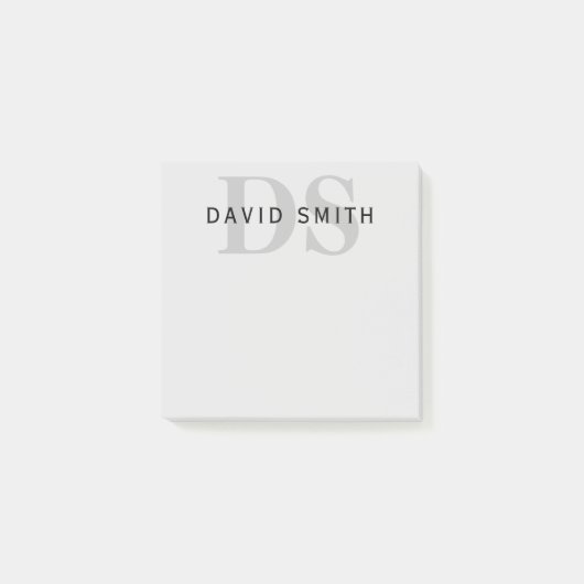 Moderner Name und Monogramm | Bearbeitbar grau und Post-it Klebezettel (Vorderseite)