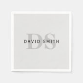 Moderner Name und Monogramm | Bearbeitbar grau und Serviette (Vorderseite)