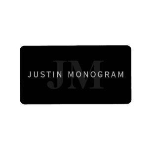 Moderner Name und Monogramm Grau und Schwarz Adressaufkleber