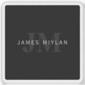 Moderner Name und Monogramm | Grau und Schwarz Aufkleber (Vorderseite)