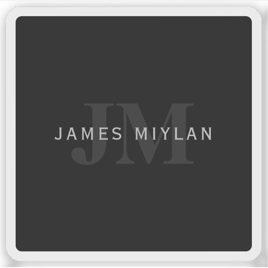 Moderner Name und Monogramm | Grau und Schwarz Aufkleber (Vorderseite)