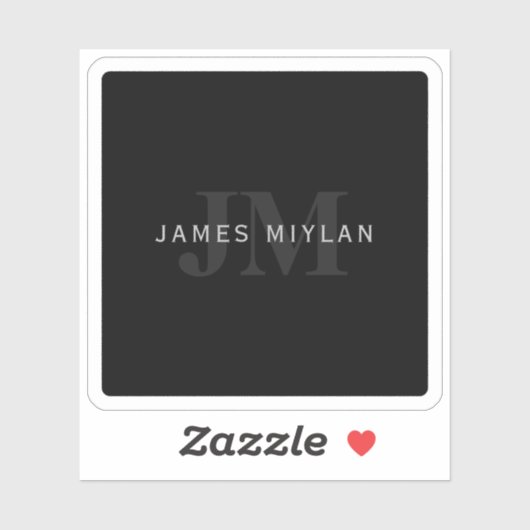 Moderner Name und Monogramm | Grau und Schwarz Aufkleber (Blatt)