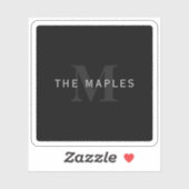 Moderner Name und Monogramm | Grau und Schwarz Aufkleber (Blatt)