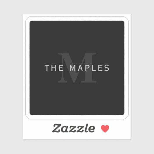 Moderner Name und Monogramm | Grau und Schwarz Aufkleber (Blatt)