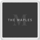 Moderner Name und Monogramm | Grau und Schwarz Aufkleber (Vorderseite)