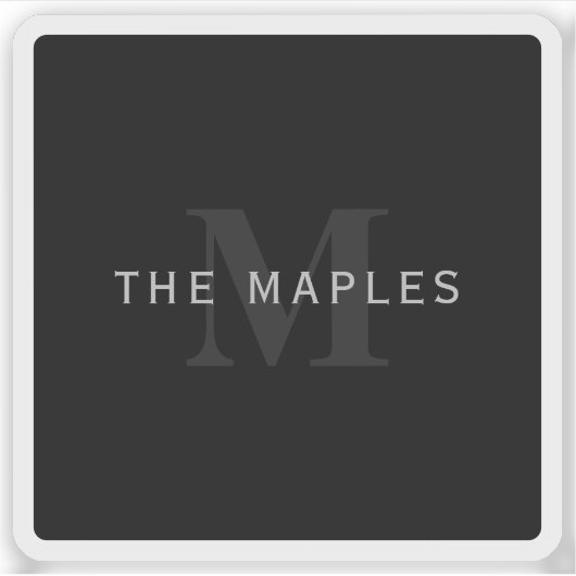 Moderner Name und Monogramm | Grau und Schwarz Aufkleber (Vorderseite)